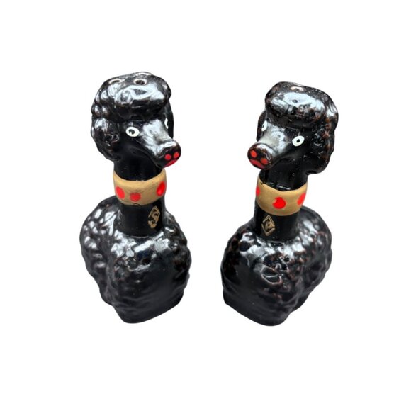 Vintage Black Poodle Salt & Pepper Shakers Ceramic Japan MCM - Picture 1 of 7